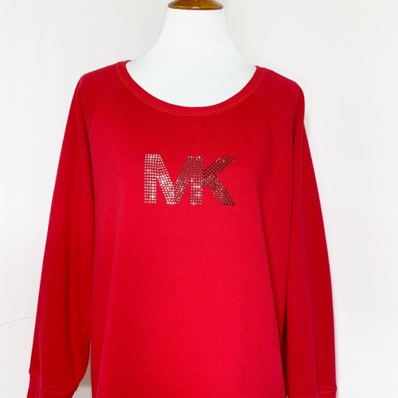 SOLD-Michael Kors Bling Studded Embellished Logo Red Pullover Sweatshirt - Picture 4 of 8